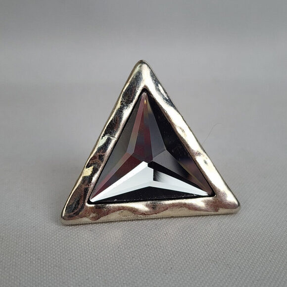 A&C Adjustable Ring with Large Faceted Triangle Glass Stone - Picture 2 of 6